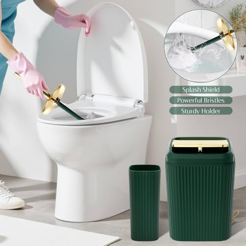 17PCS Bathroom Accessories Set, Dark Green Bathroom Set Bathroom Accessories Set with Trash Can, Toilet Brush, Toothbrush Holder, Qtip Holder & 3PCS Soap Dispenser - size: Bath Set with Press-Top Trash Can, style: Dark Green