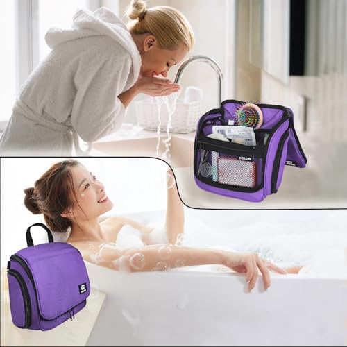 Goloni Hanging Toiletry Bag, 10 Compartments Water-Resistant Makeup Bag with 360° Spinning Metal Hook, Large Travel Cosmetic Organizer for Men & Women, Purple (7.05oz) - color: Purple