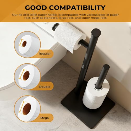 Toilet Paper Holder Stand, Bathroom 23.6 Inch Toilet Paper Storage Standing Modern Matte Black SUS304 Stainless ToiletPaper Freestanding Roll Stand for 4 Rolls - size: Style 1