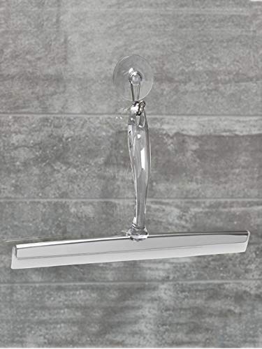 iDesign Zia Metal and Plastic Bathroom Squeegee for Shower, Glass Doors, Floors, Mirrors, with Suction Hook Holder , 12 Inches, Clear and Stainless Steel | Wall Hook Included - color: Clear/Stainless, style: Pack of 1