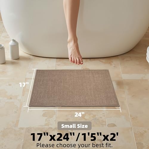 Non Slip Bath Mat with Rubber-Backing Thin Bathroom Rugs Fit Under Door Machine Washable Quick Dry Camel Small Toilet Rug, 17" x 24" - color: Dark Beige, size: Small(17"x24")