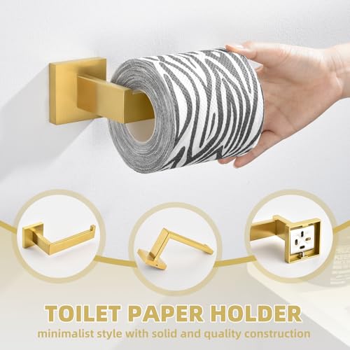 Bathroom Hardware Set 4-Piece, Angle Simple SUS304 Stainless Steel Bath Accessory Kit, Bathroom Fixture Set with Robe Hook, Toilet Paper Holder, Towel Holder and Towel Bar, Brushed Dark Gold - color: Brushed Dark Gold