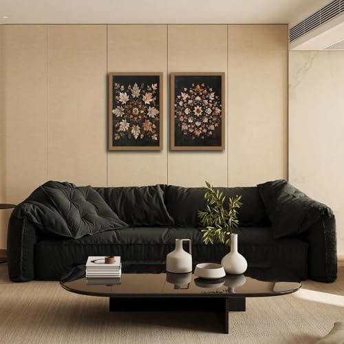 2Pcs Framed Vintage Datura leaves Wall Art Retro Moody Floral Botanical Canvas Painting Dark Classical Flower Framed Canvas Farmhouse Decor, for Bathroom, Bedroom, Living Room, Gallery 12x16in - color: Datura Leaves, size: 12x16 Inches