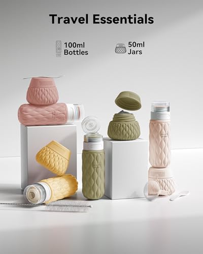 Silicone Travel Bottles for Toiletries 8 Pack Travel Size Toiletries 3.4 oz 1.7 oz, Leakproof Squeeze Travel Size Containers Refillable Cosmetic Jars Set for Shampoo, Conditioner, Creams - color: Creamy Candy-3.4oz/1.7oz