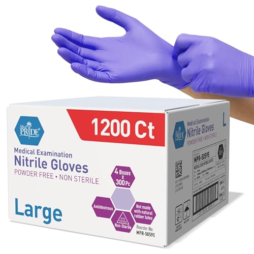 MED PRIDE Nitrile Exam 1200 Count Gloves, Blue Disposable Exam Gloves, Powder-Free Latex-Free, Medical Grade - style: Large Case of 1200