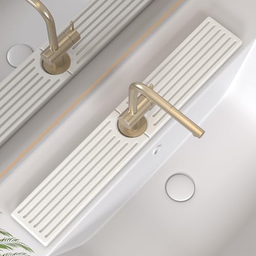 Kitchen Faucet Mat, Diatomite Sink Faucet Mat Splash Guard for Kitchen, Water Absorbing Stone Tray for Sink, Quick Drying Faucet Mat for Kitchen Sink, Absorbent Stone Drying Tray for Bathroom Counter - color: White Gray Style 1, size: 23.7" x 4"