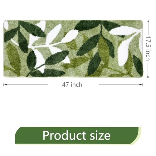 Long Bathroom Runner Rug- Sage Green Leaf Bath Mat Strong Water Absorbent Bathroom Mats with Non Slip Back for Wash Basin Bathtub Shower Bedroom Floor 17.5 x 47 in - color: Leaves Sage, size: 1'6" x 3'11" (Rectangular)