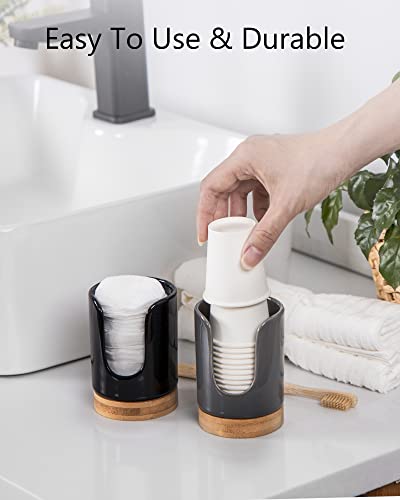 Ceramic Bathroom Cups Dispenser - 3 oz Disposable Paper & Plastic Cups Holder - Mouthwash Cups Dispenser for Countertop, Guest Toiletries - BPA Free, Kids Safe (Grey) - color: Grey, size: Set/1