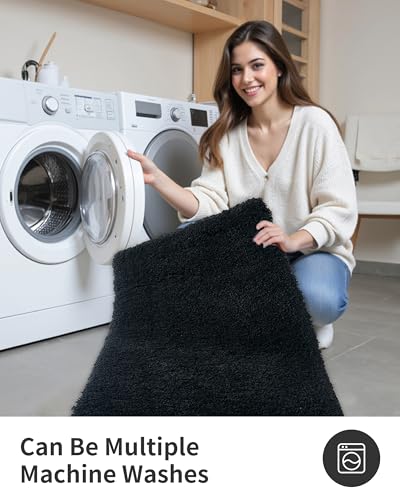 ILANGO Black Bathroom Rugs 36" × 24" Non Slip & Super Absorbent Extra Thick Soft, Washable Bath Mat for Floor, Microfiber Plush Shaggy Bath Rug with Rubber for Bathtub Shower Room Sink - color: Black, size: 2' x 3' (24''x36'' Bathroom Rug)