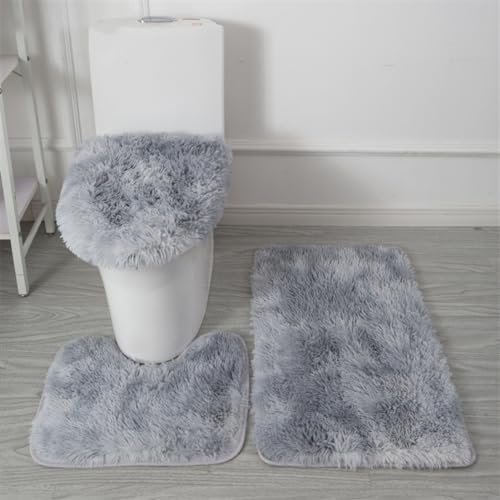 Bathroom Rugs Sets 3 Piece Thick Fluffy Soft Bathroom Rugs and U-Shaped Toilet Mat Washable Absorbent Floor Mat Grey Gradient - color: Grey Gradient