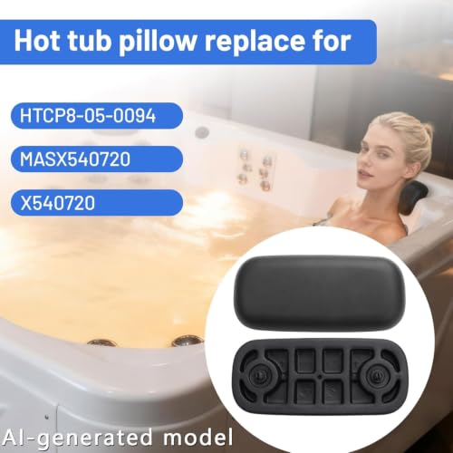 4-Pack Hot Tub Headrest MASX540720/ HTCP8-05-0094 / X540720 Compatible with Master Spas Starting in 2009, Generic Charcoal Grey Flat Pillow Replacement, Hot Tub Pillow Easy Installation
