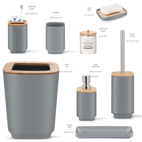 IMAVO 11 Piece Grey Bathroom Set, Trash Can, Toilet Brush, Storage Tray, Complete Bathroom Accessories Organization Kit for Bathroom Décor and Home Gifts - color: Grey, size: 11 Pcs Bathroom Set