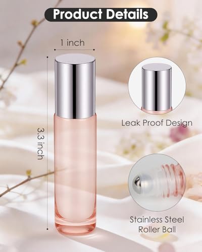Worldgsb 4 Pack Essential Oil Roller Bottles, 10ml Refillable Glass Roller Bottles with Stainless Steel Roller Balls and Caps for Travel, Perfume and Lip Gloss Rose Gold - color: Rose Gold, style: 4 Pack