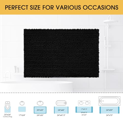 ACCUMTEK Upgrade Luxury Black Bathroom Rug Mat 36"x24", Ultra Soft Thick Absorbent Bath Mats, Non Slip Chenille Toilet Mat for Bathroom, Bedroom, Kitchen, Shower, Tub - color: Black, size: 36"x24"