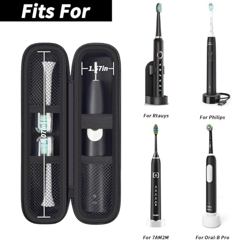 Comecase Electric Toothbrush Case with Pouch for Oral-B & Sonicare | Compact Hard EVA Toothbrush Case for Brush Heads, Cables and Small Travel items, Wipe-Clean Lining and Carabiner - color: Black, size: Compact Size