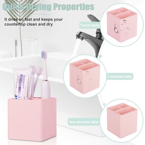 Diatomite Toothbrush Holders Tooth Brush Organizer - Blush Pink | Water-Absorbent Material, 3 Slots for Electric Toothbrush and Toothpaste, for Bathroom Countertop, Shower, Vanity - color: Pink