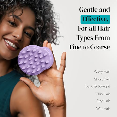 HEETA Hair Scalp Massager Shampoo Brush 2 Pack, Soft Silicone Bristles for Dandruff Removal, Waterproof for Wet & Dry Hair, Suitable for Men & Women (Light Beige & Purple) - color: Light Beige & Purple