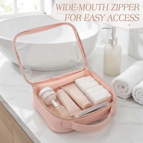 Abbylike 4 Pcs Clear Makeup Bags with Handles Tsa Approved Toiletry Bag with Zipper PU Leather Quart Size Clear Cosmetic Pouch for Travel Women Men Airport Compliant Bags(Nude Tonal Combinations) - color: Nude Tonal Combinations