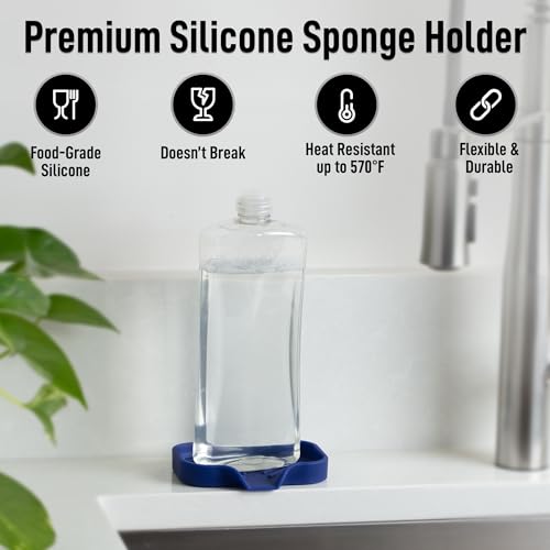Zulay Kitchen Small Silicone Sponge Holder (4.9x3.3”) – Space-Saving Sink Organizer Tray for Sponge, Soap, Brush & More – Compact Non-Slip Dish for Kitchen & Bathroom (Dark Blue) - color: Dark Blue (Small), size: Small (4.9x3.3)