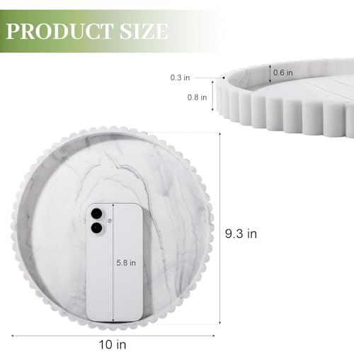 Round Bathroom Tray Silicone Kitchen Counter Decor Vanity Organizer Decorative Coffee Table Tray for Perfume, Candle, Soap Dish, 10 Inch, Marble - color: Marble Gray, size: 10"