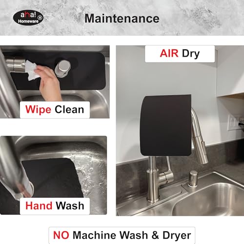 Faucet Mat Kitchen Sink Cuttable : AHA HOMEWARE Kitchen Sink Splash Guard Deck Plate, Customizable Cut Extra Hole for Soap Dispenser, Diatomite Leather Absorbent Fast Drying 2-PACK (Black) - color: Black