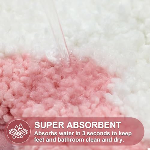 ORTIGIA Long Cute Scalloped Bathroom Rugs Runner, Fun White and Pink Plush Microfiber Scallop Bath Mats Non Slip Washable Quick Dry Absorbent, Rug Carpet for Bathtub Sink Laundry Room Bedroom, 17x47 - color: A-pink and White, size: 1'5" x 3'11" (Rectangul