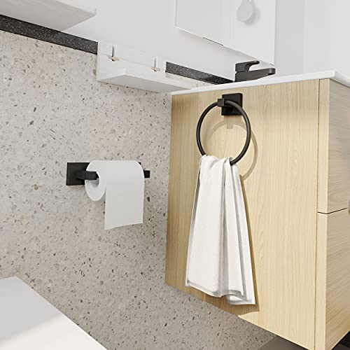 Ruacq Matte Black Toilet Paper Holder Towel Ring Bathroom Accessories Hardware Set Double Post Pivoting Toilet Roll Holder Square Stainless Steel and Zinc Alloy Modern Wall Mounted 2 Pieces - color: Matte Black, size: 2pcs