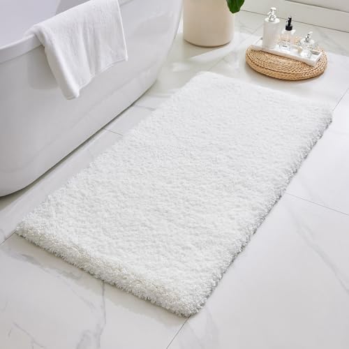 ILANGO White Bathroom Rugs 70" × 24" Non Slip & Super Absorbent Extra Thick Soft, Washable Bath Carpet Runner for Floor, Microfiber Plush Shaggy Bath Mats with Rubber for Bedroom Bathtub Shower Room - color: White, size: 2' x 5'10" (24''x70'' Bathroom Rug