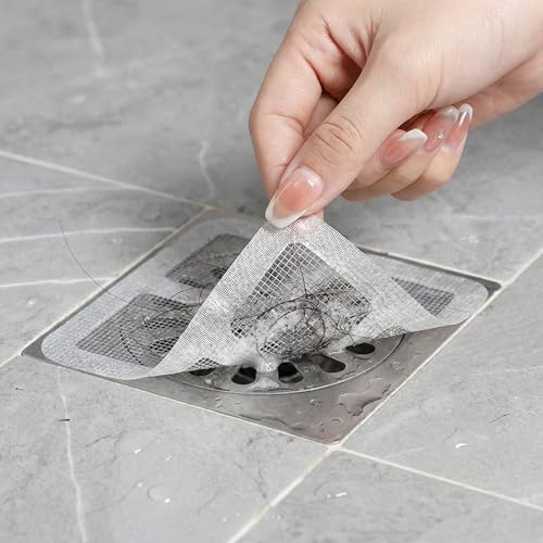 50 Pack Disposable Shower Drain Hair Catcher, Peel-Stick Mesh Covers, 4 in | Fiberglass Mesh Traps Hair, Pet Fur and Debris; Waterproof Adhesive Fits Flat Tub, Sink, Shower and Laundry Drains - size: 50pcs