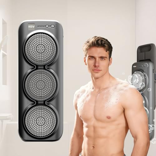 Electric Shower Brush for Body with 3 Motorized Brush Heads, Wall-Mounted Back Scrubber for Shower, Exfoliating Soft Bristles, Hands-Free Design, Easy to Install, for Men and Women - size: 19
