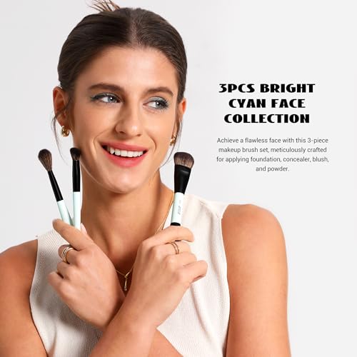Jessup Face Makeup Brushes Blue 3pcs Double Ended Makeup Brush for Foundation Contour Blush Highlight and Concealer Brush, Premium Synthetic Brush Set T503 - style: T503