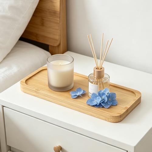 Small Bamboo Tray for Bathroom Counter Dispenser,3.4" x 9.3" x 0.3" | Bathroom Countertop Organizer,Decorative Display Trays for Vanity, Plants, Candles, Keys, Soap, Jewelry, Tealight Plates - size: 9.3" x 3.4" x 0.3"