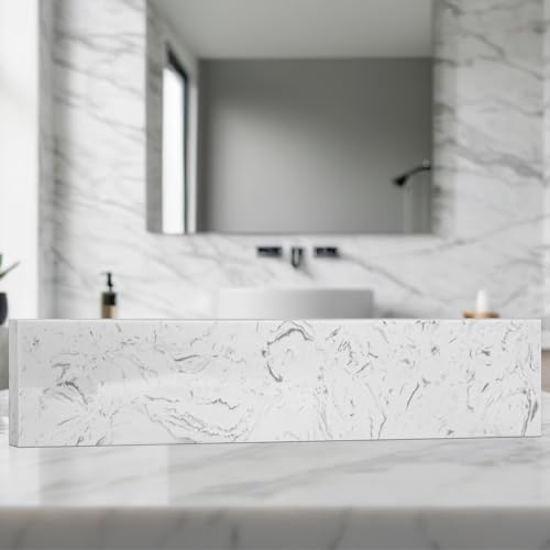 Reallnaive 2 Pcs 22" x 4" Marble Vanity Sidesplash Bathroom Vanity Backsplash Engineered Stone Side Splash for Bathroom Sink Home Decoration (Carrara White)