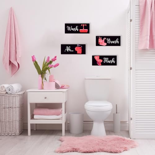 4 Pcs Red Bathroom Decor Funny Red And Black Bathroom Decor Wooden Modern Funny Glitter for Home Toilet Decoration(10x4") - color: Red, size: 10 X 4 Inch