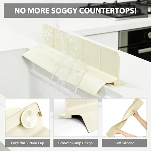 18Inch Sink Splash Guard – Extended Length & Tall Silicone Kitchen Sink Splash Guard with Overhang Drainage Design & Strong Suction Cups for Countertop (White, 18''x3.5'') - color: White, size: 18''x3.5''