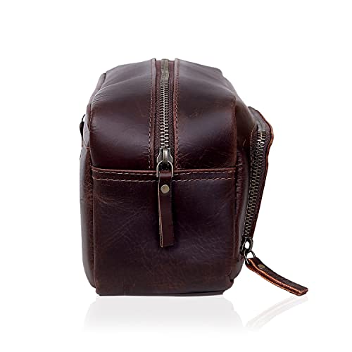 Men's Toiletry Bag Leather Travel Toiletry Bag Dopp Kit for Men Shaving Bag for Travel Accessories 101 YEAR QUALITY REPLACEMENT WARRENTY - color: Dark Chocolate Brown