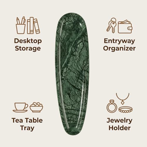 Natural Marble Vanity Tray, 16.6"x4.6" Green Real Stone Decorative Tray for Bathroom Countertop & Home Decor, Catchall Organizer for Jewelry, Candles, Cosmetics & Perfume（Green） - color: Green