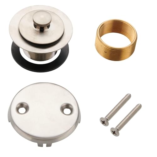 Bathtub Tub Drain Conversion Kit Assembly, Wellup Lift and Turn Twist Tub Drain Trim Kit with Two-Hole Overflow Faceplate, Brushed Nickel - color: Brushed, style: 2 Holes