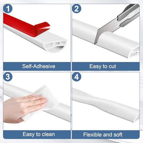 Silicone Shower Water Dam Stopper,Self-Adhesive Collapsible Splash Guard for Wet Dry Separation,Walk-in Shower Edge Seal Strip,Multi-Use Water Barrier for Bathroom,Kitchen Sink (White, 118inch) - color: White