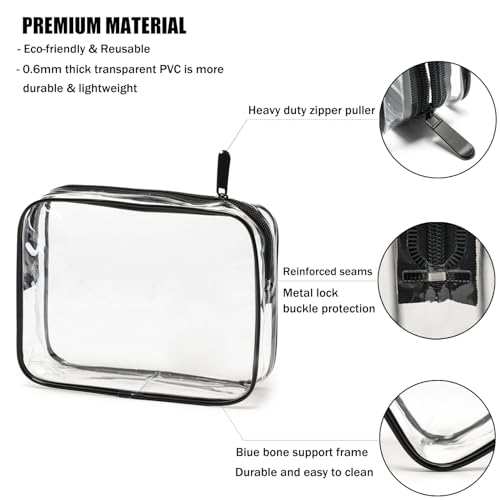 MODENGKONGJIAN TSA Approved Toiletry Bag, 3 Pcs Clear Toiletries Bags Quart Size Travel Makeup Cosmetic Bag for Women Men, Carry on Airport Airline Compliant Bag (Clear Black) - color: Clear Black