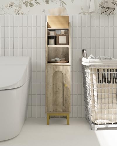 Hzuaneri Bathroom Storage Cabinet, Small Corner Floor Cabinet with Door and Shelves, Narrow Toilet Paper Holder, Bathroom Organizer with Adjustable Shelf, for Small Spaces, Rustic Greige BC08205X - color: Rustic Greige, size: 7.9"D x 7.9"W x 32.7"H