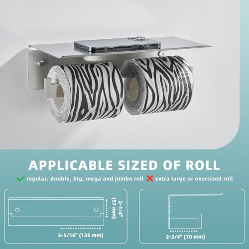 Angle Simple Bathroom Toilet Paper Holder, SUS 304 Stainless Steel Toilet Tissue Roll Holder with Storage Shelf, Wall Mount - color: Brushed Nickel, size: Double Rod