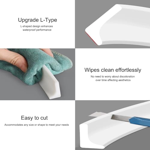 Shower Threshold Water Dam Barrier, Self Adhesive Silicone Waterproof Barrier Bathroom and Kitchen Shower Water Guard for Dry and Wet Separation Caulk Seal Strip Edge Trim (98Inch, White) - color: White, style: 98Inch