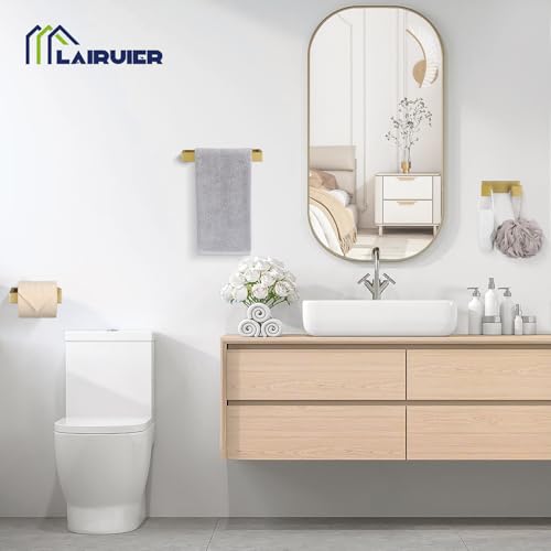3 Pieces Brushed Gold Bathroom Hardware Accessories Set,SUS304 Stainless Steel Towel Holder Set Towel Holder Robe Hook Toilet Paper Holder Wall Mounted - color: Brushed Gold