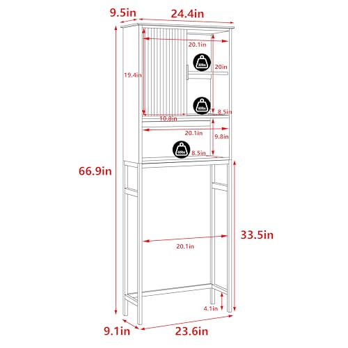 Yardenaler Over The Toilet Storage Cabinet with Fluted Doors, Bathroom Over Toilet Rack with Adjustable Shelf Bamboo FreeStanding Space-Saving Storage Organizer, Natural - color: Natural(fluted Doors)