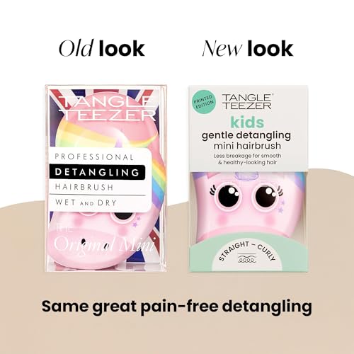 Tangle Teezer Original Detangler Mini Hair Brush for Kids, Rainbow Unicorn | Travel-size detangling hair brush, gentle on tender scalps; detangles wet or dry hair with no tugging, great for kids - color: Rainbow The Unicorn, size: Mini
