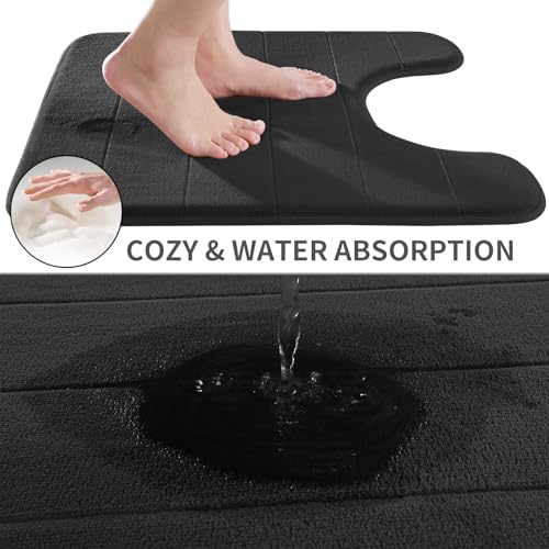 Yimobra Memory Foam Toilet Bath Mat U-Shaped, Commode Contour Rug, Soft and Comfortable, Super Water Absorption, Non-Slip, Thick, Machine Wash and Easier to Dry for Bathroom, 24 X 24 Inches, Black - color: Black, size: 24" X 24"