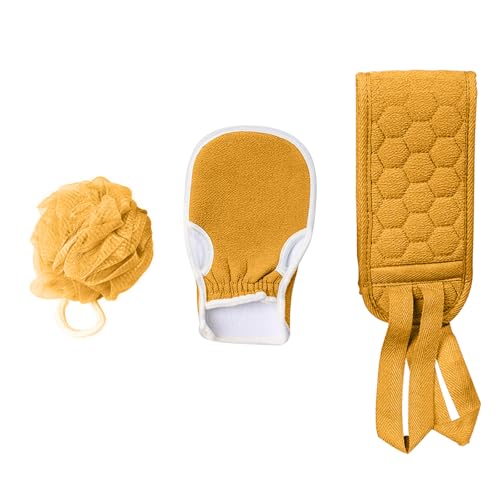 3 PCS Exfoliating Back Scrubber Strap Double Sided Bath Sponges Washer for Shower Deep Clean Towel, Yellow - color: Yellow