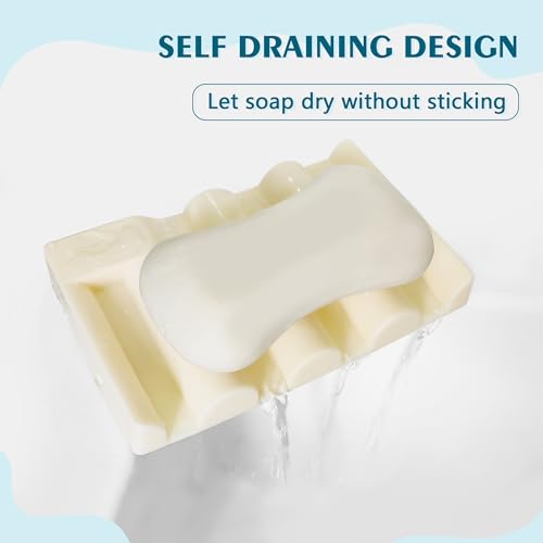 Silicone Soap Dish,Self Draining Soap Holder Perfect for Shower,Bathroom Sink,Kitchen Sink & Travel,Non-Slip Bar Soap Holder Extend Soap Life,Keep Soap Bars Dry & Easy Cleaning Beige-2Pcs - color: Beige-2pcs