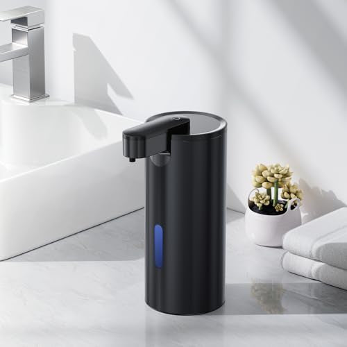 Fantictas Automatic Soap Dispenser Touchless, Stainless Steel 11.5 oz Liquid Hand Soap Dispenser, USB-C Rechargeable Sensor Pump with 3 Adjustable Levels for Kitchen & Bathroom - color: Black, style: Gel